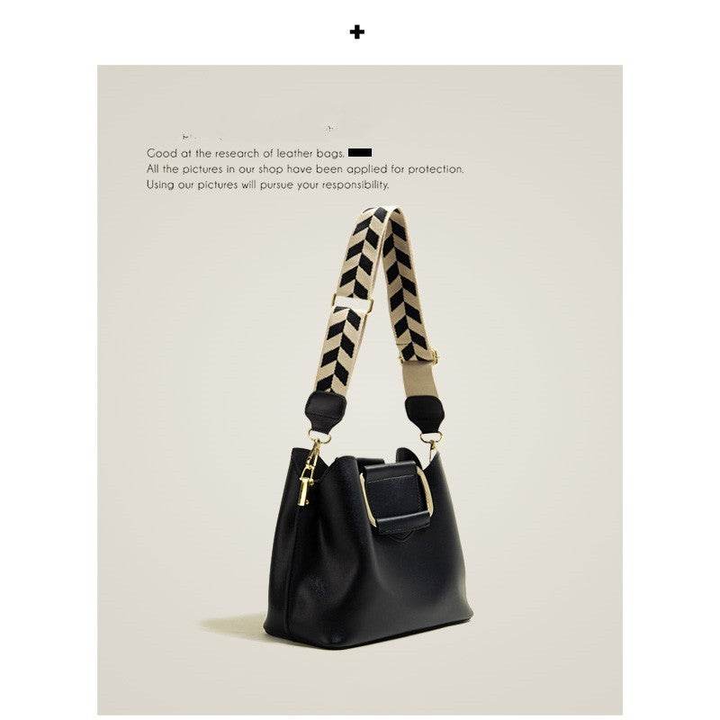 Crossbody Wide Shoulder Strap Portable Bucket Bag - MYLUXURY LANE ENTERPRISE