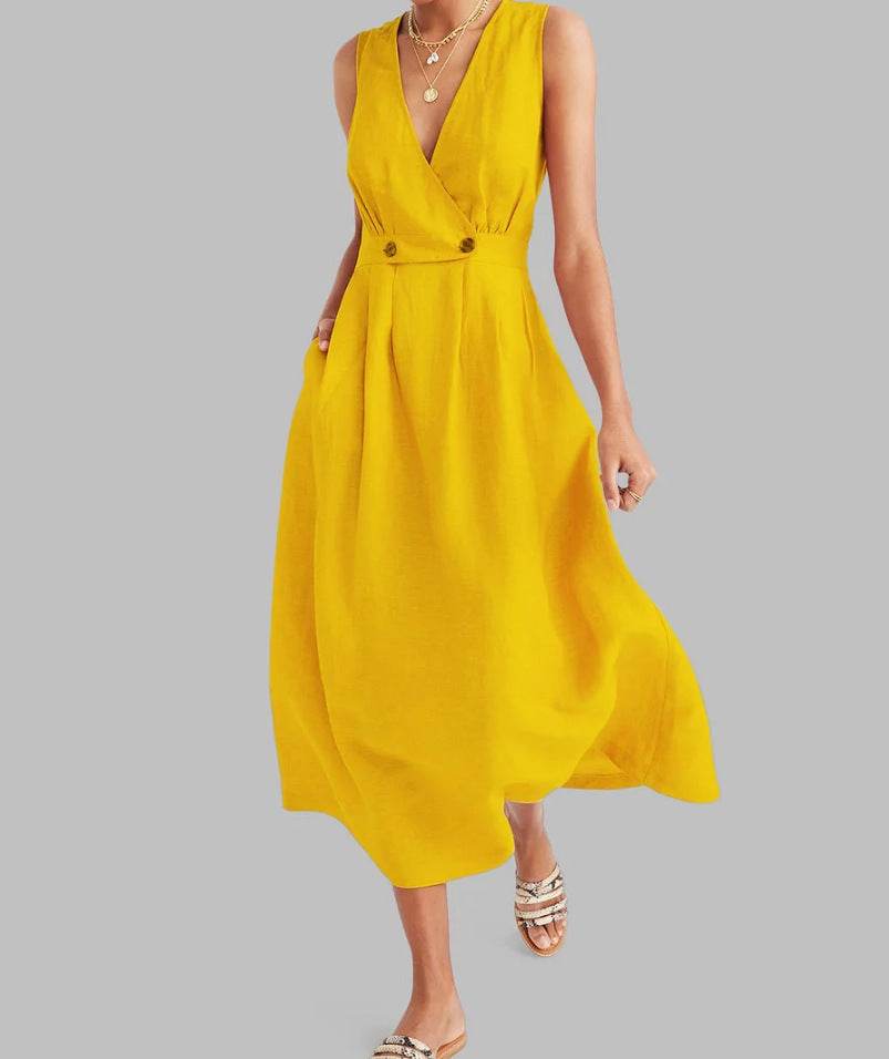 Plus Size Sleeveless Long Cotton And Linen Dress - MYLUXURY LANE ENTERPRISE