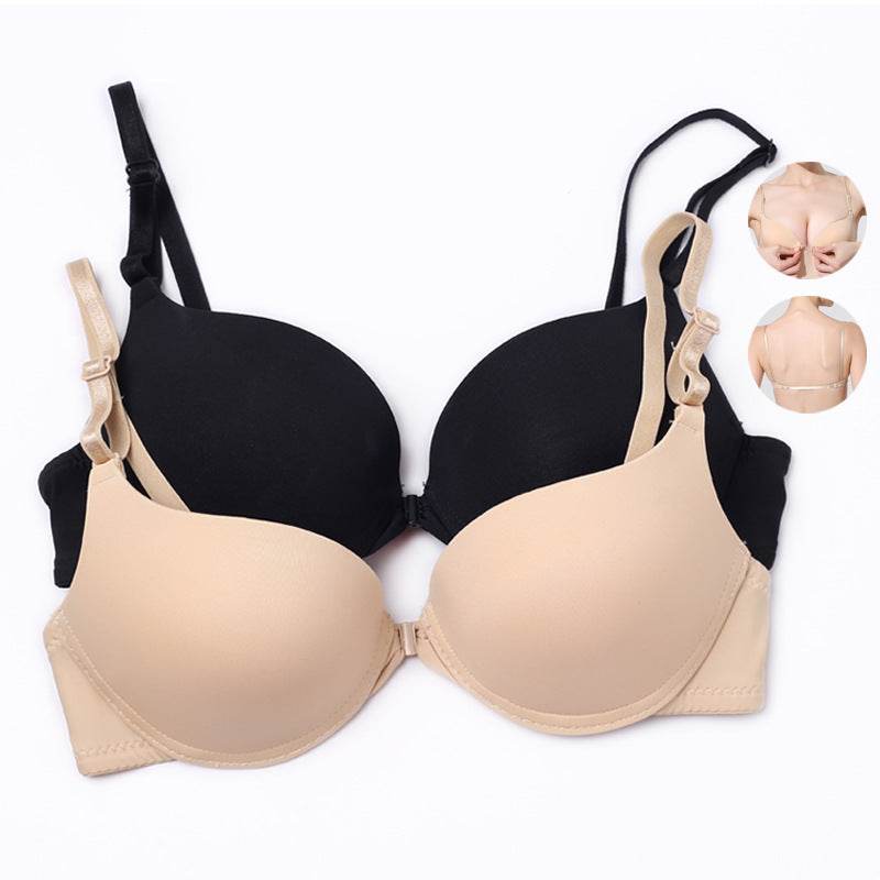 Breathable Front Closure Bra Women's One-strap Solid Color Beauty Back Bra Glossy Small Chest Seamless Underwear - MYLUXURY LANE ENTERPRISE