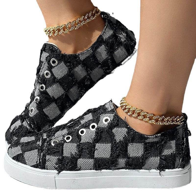 Women's Slip-on Denim Plaid Shoes - MYLUXURY LANE ENTERPRISE