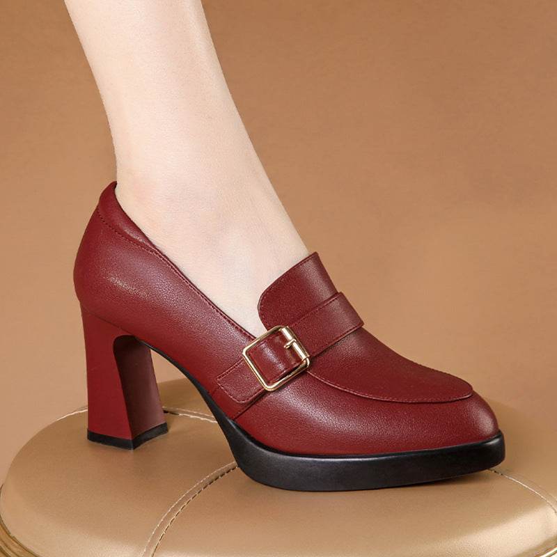 Comfortable European And American Low-cut Fashion Square Buckle British Style High Heels - MYLUXURY LANE ENTERPRISE