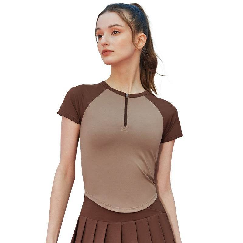 Women's Front Chest Half Zipper Sports Short Sleeve - MYLUXURY LANE ENTERPRISE