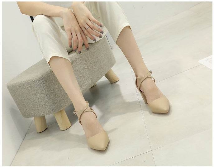Cross Strap Pointed Colorblock Hollow Heel Heel Ladies Heels - MYLUXURY LANE ENTERPRISE