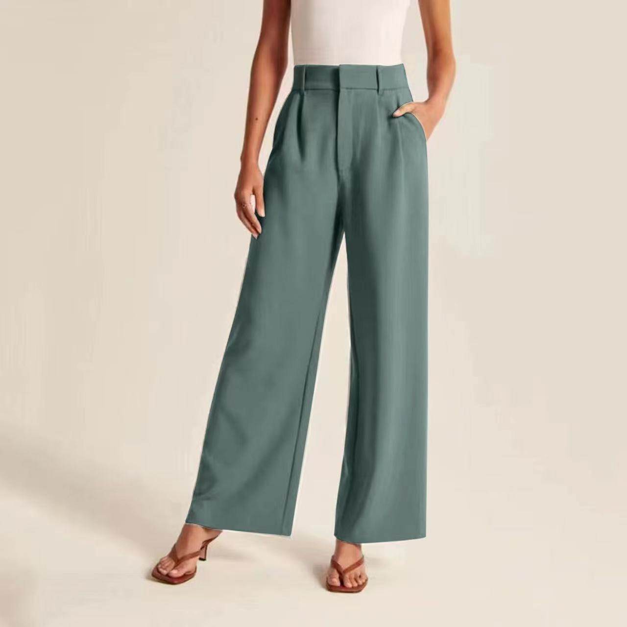 Commuter Drooping Slimming Solid Pocket High Waist Wide Leg Pants - MYLUXURY LANE ENTERPRISE