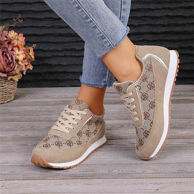 Flower Print Lace-up Sneakers Casual Fashion Lightweight Breathable Walking Running Sports Shoes Women Flats - MYLUXURY LANE ENTERPRISE