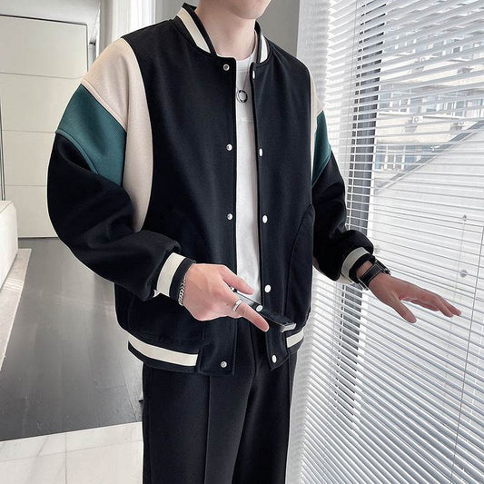 Men's Youth Stand Collar Stitching Casual Cotton Baseball Uniform Jacket Coat - MYLUXURY LANE ENTERPRISE
