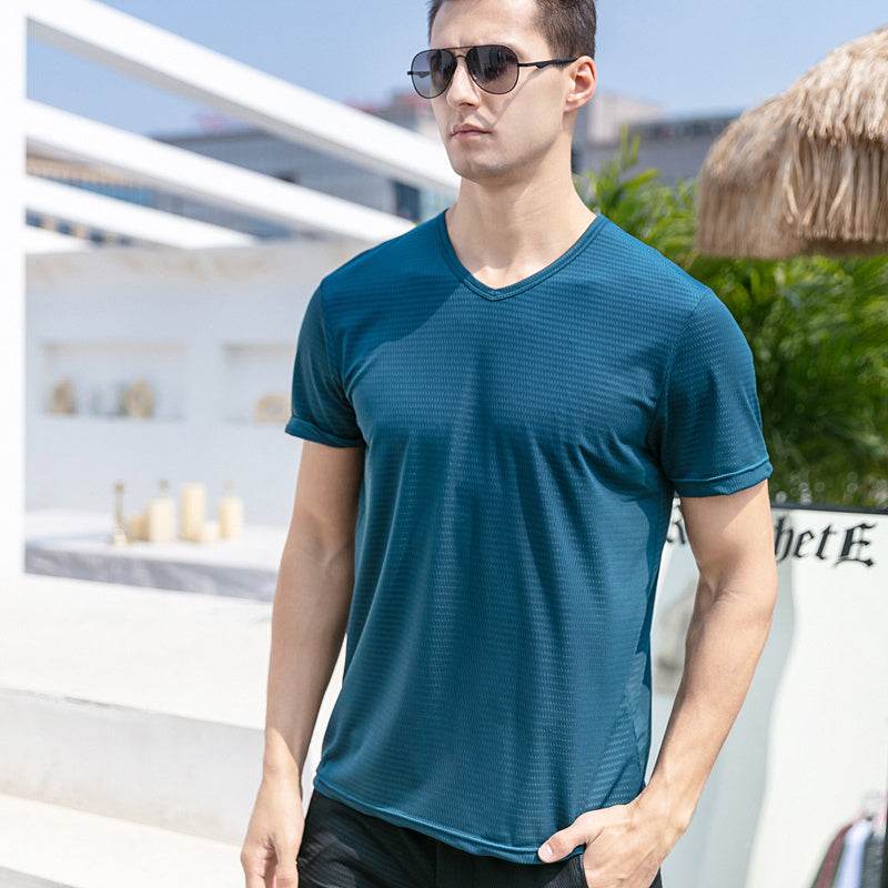 Ice Silk Short Sleeve T-shirt Men's Summer New Thin Mesh Quick Dry T-shirt Breathable Loose Large Sports Half Sleeve - MYLUXURY LANE ENTERPRISE
