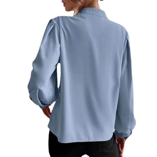 Commute Style Solid Color Round Neck Long Sleeve Single-breasted Women's Shirt - MYLUXURY LANE ENTERPRISE