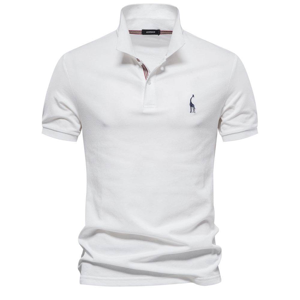 Deer Embroidered Men's T-shirt Solid Color Polo Collar Basic Style Short-sleeved Shirt Men - MYLUXURY LANE ENTERPRISE