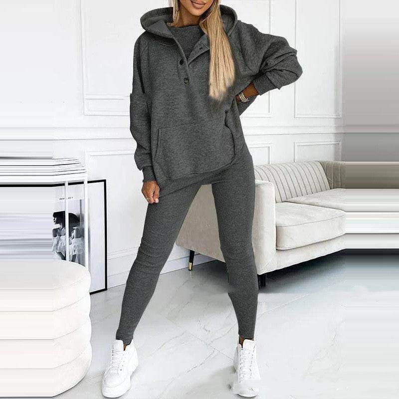 3pcs Women's Sports Suit Loose Hooded Pockets Sweatshirt And Vest And Slim Trousers - MYLUXURY LANE ENTERPRISE