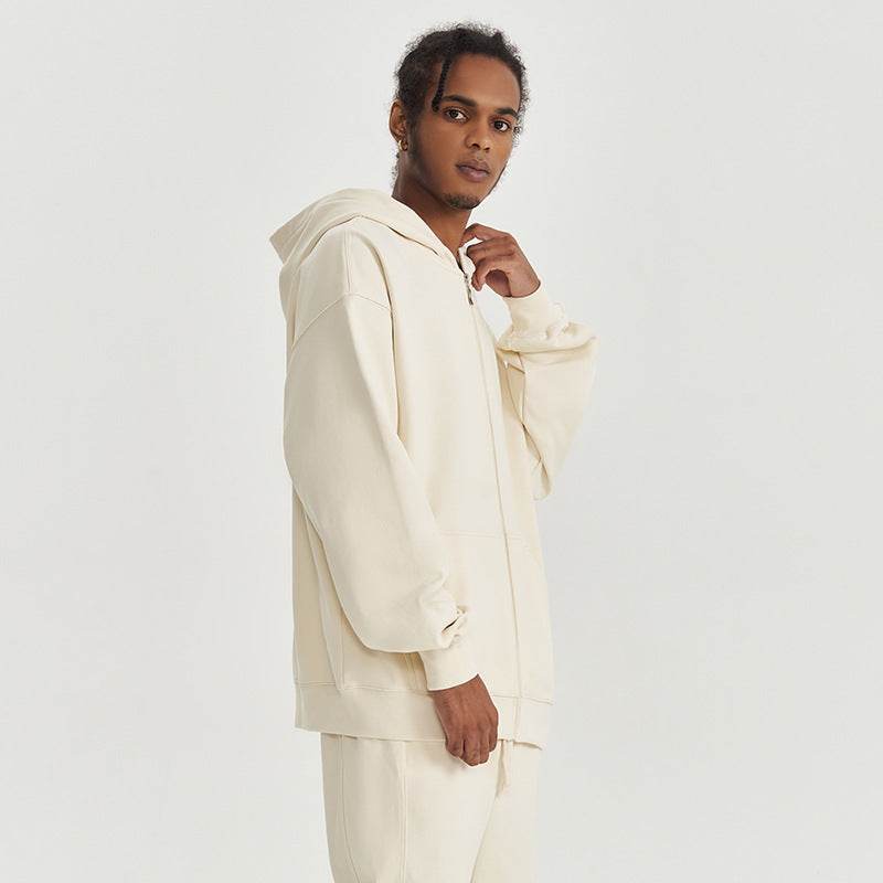 Autumn And Winter 450g Terry Loose Fashion Brand Zipper Hooded Sweater Solid Color - MYLUXURY LANE ENTERPRISE