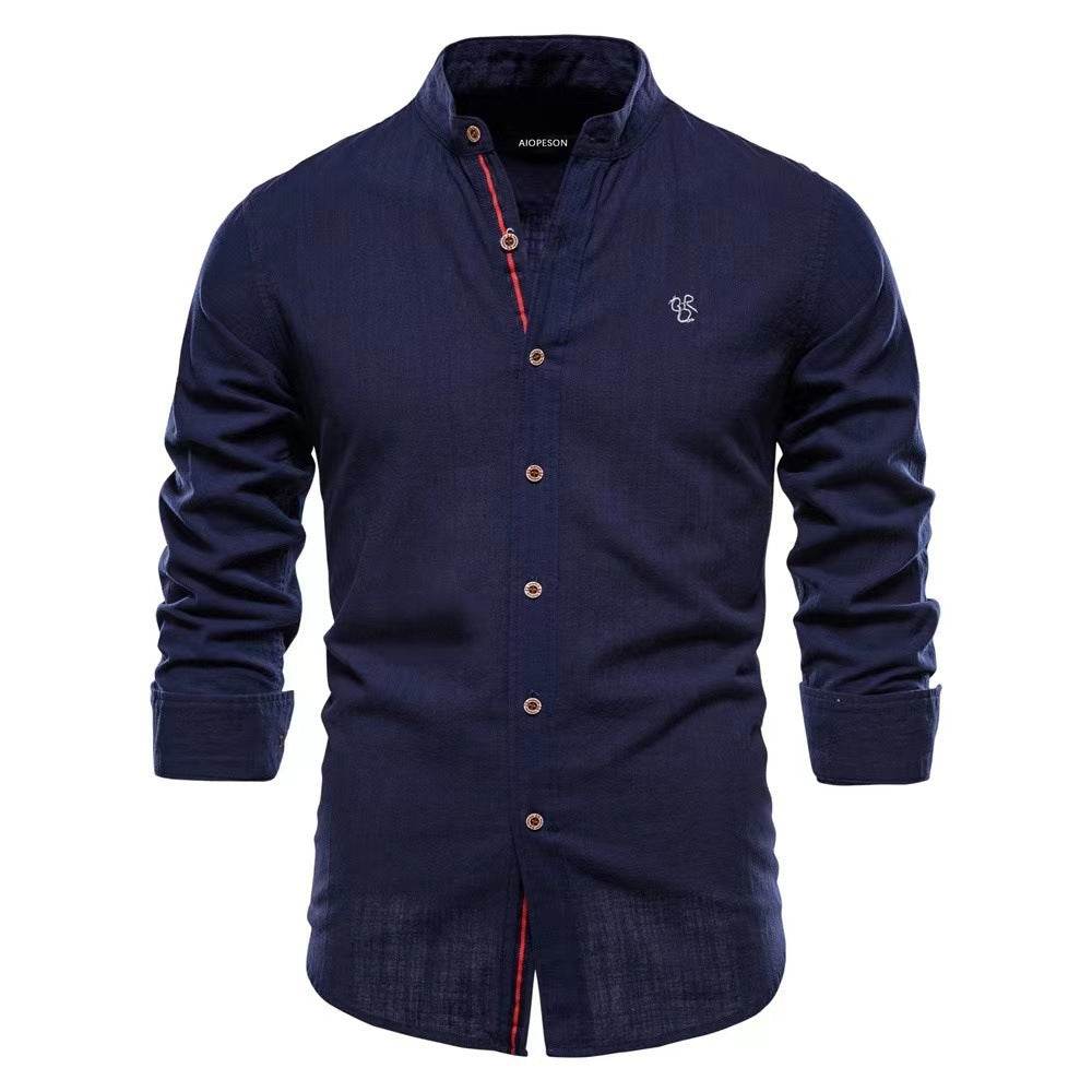 Men's Cotton And Linen Casual Fashion Solid Color Long Sleeve Henley Shirt - MYLUXURY LANE ENTERPRISE