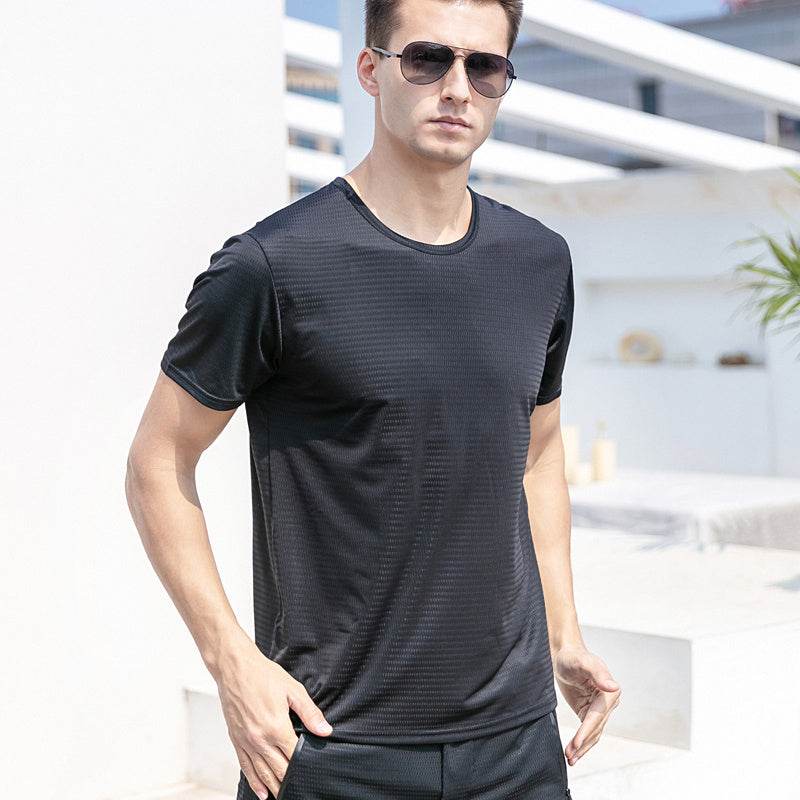 Ice Silk Short Sleeve T-shirt Men's Summer New Thin Mesh Quick Dry T-shirt Breathable Loose Large Sports Half Sleeve - MYLUXURY LANE ENTERPRISE