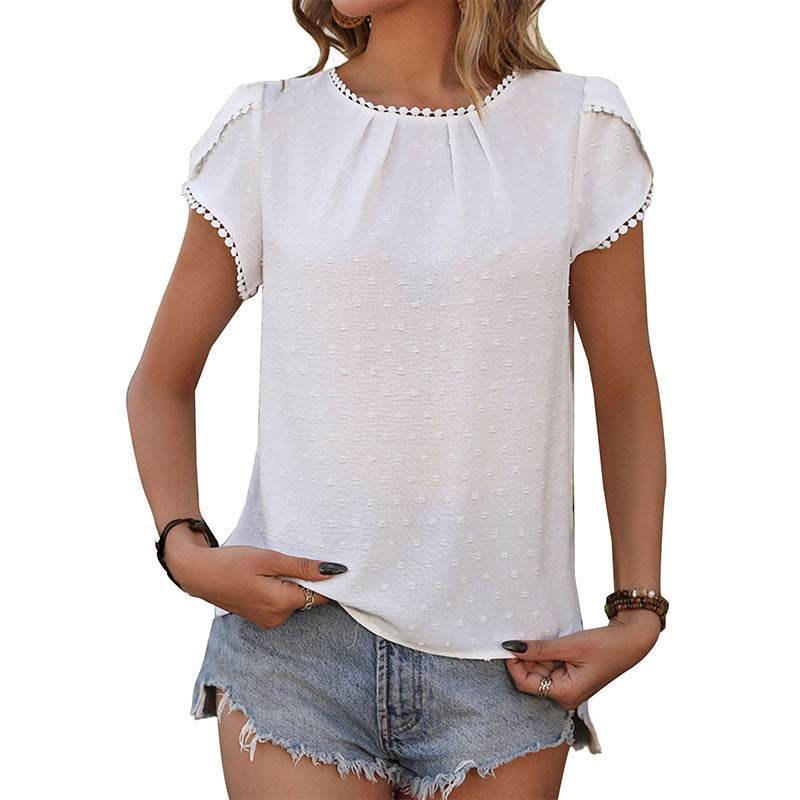 European And American Pullover Short Sleeve Lace Stitching Shirt For Women - MYLUXURY LANE ENTERPRISE