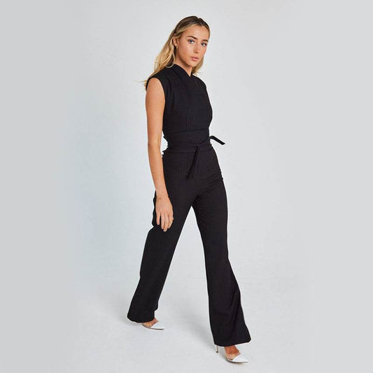 Fashion Elegant Long Sleeveless Jumpsuit Summer V-neck Casual Wide Leg Long Overalls Clothing For Women - MYLUXURY LANE ENTERPRISE