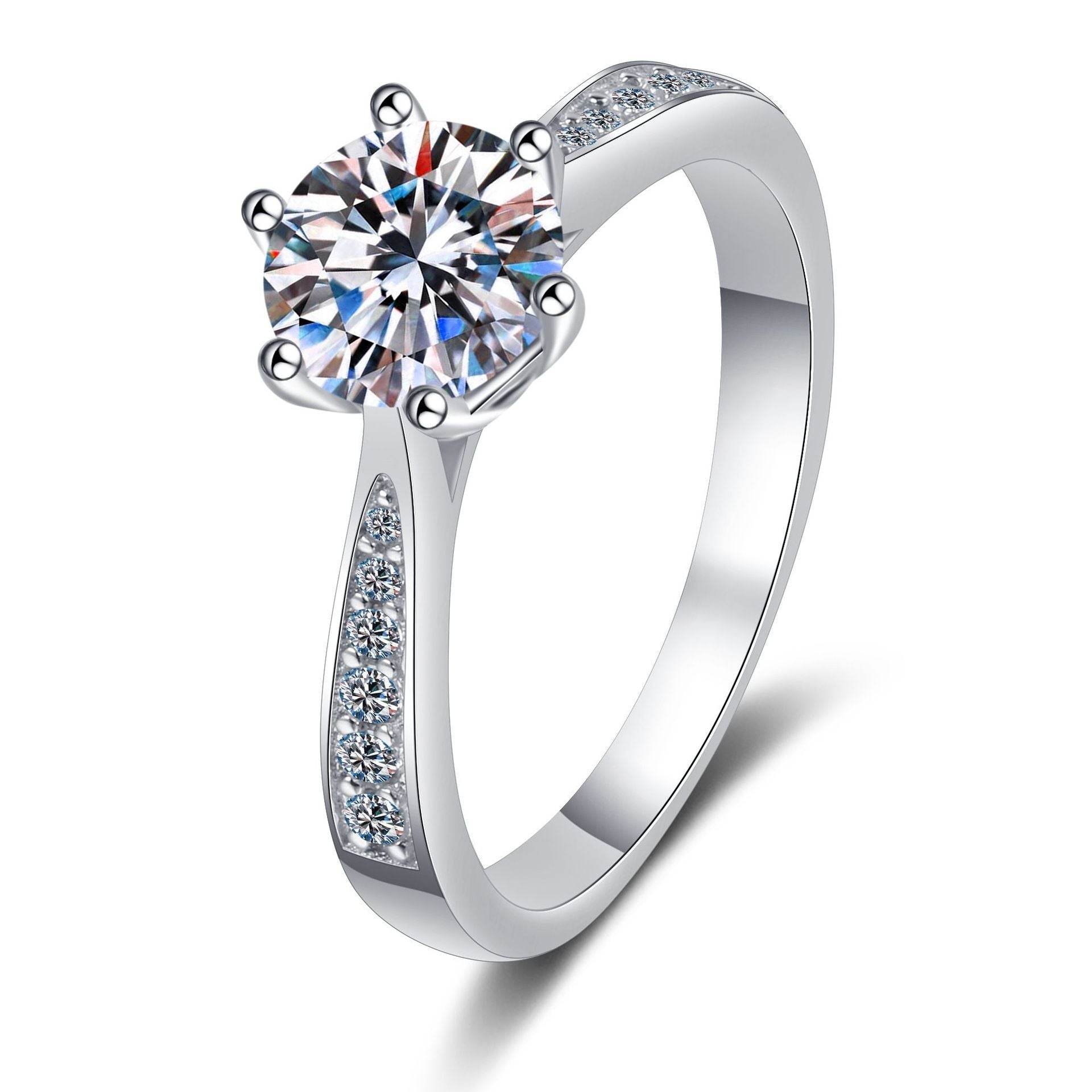 Sterling Silver Mosanite Six Claw Micro Inlaid Ring - MYLUXURY LANE ENTERPRISE