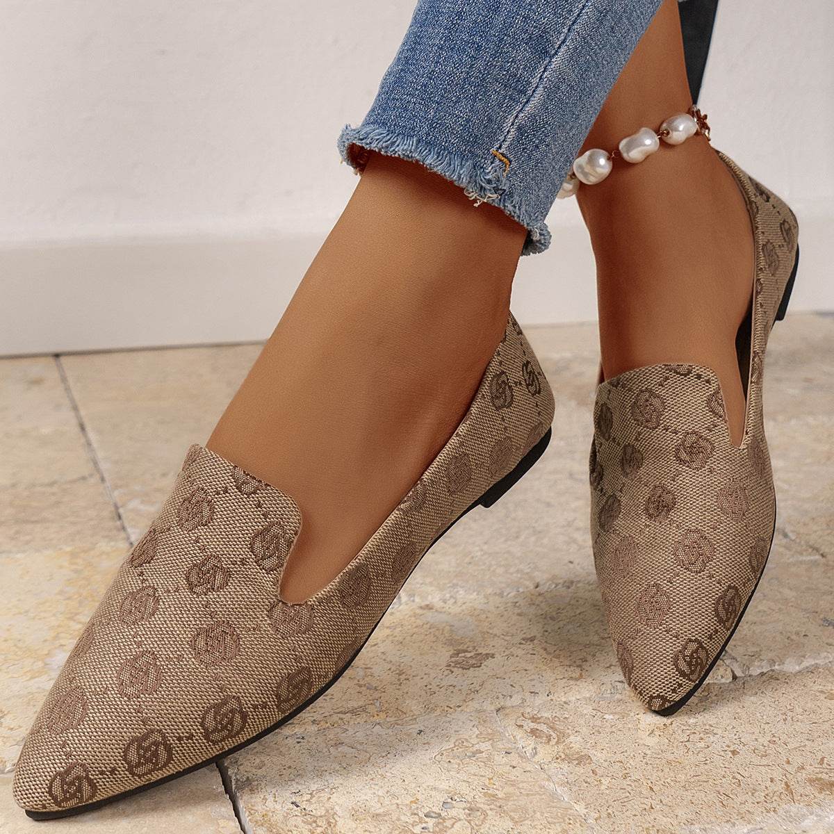 Rose Print Flats Shoes Fashion Casual Pointed Toe Canvas Loafers Lazy Shoes For Women - MYLUXURY LANE ENTERPRISE