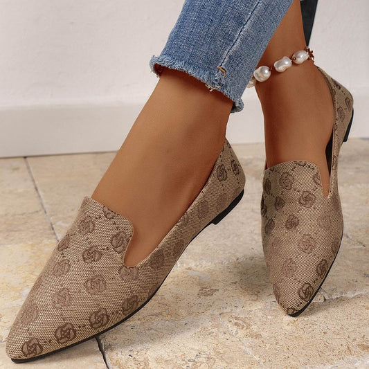 Rose Print Flats Shoes Fashion Casual Pointed Toe Canvas Loafers Lazy Shoes For Women - MYLUXURY LANE ENTERPRISE