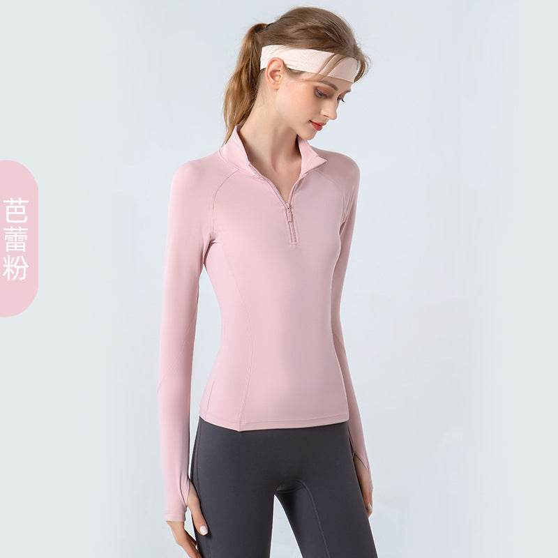 Women's Stand Collar Half Zip Sports Long-sleeved Top - MYLUXURY LANE ENTERPRISE
