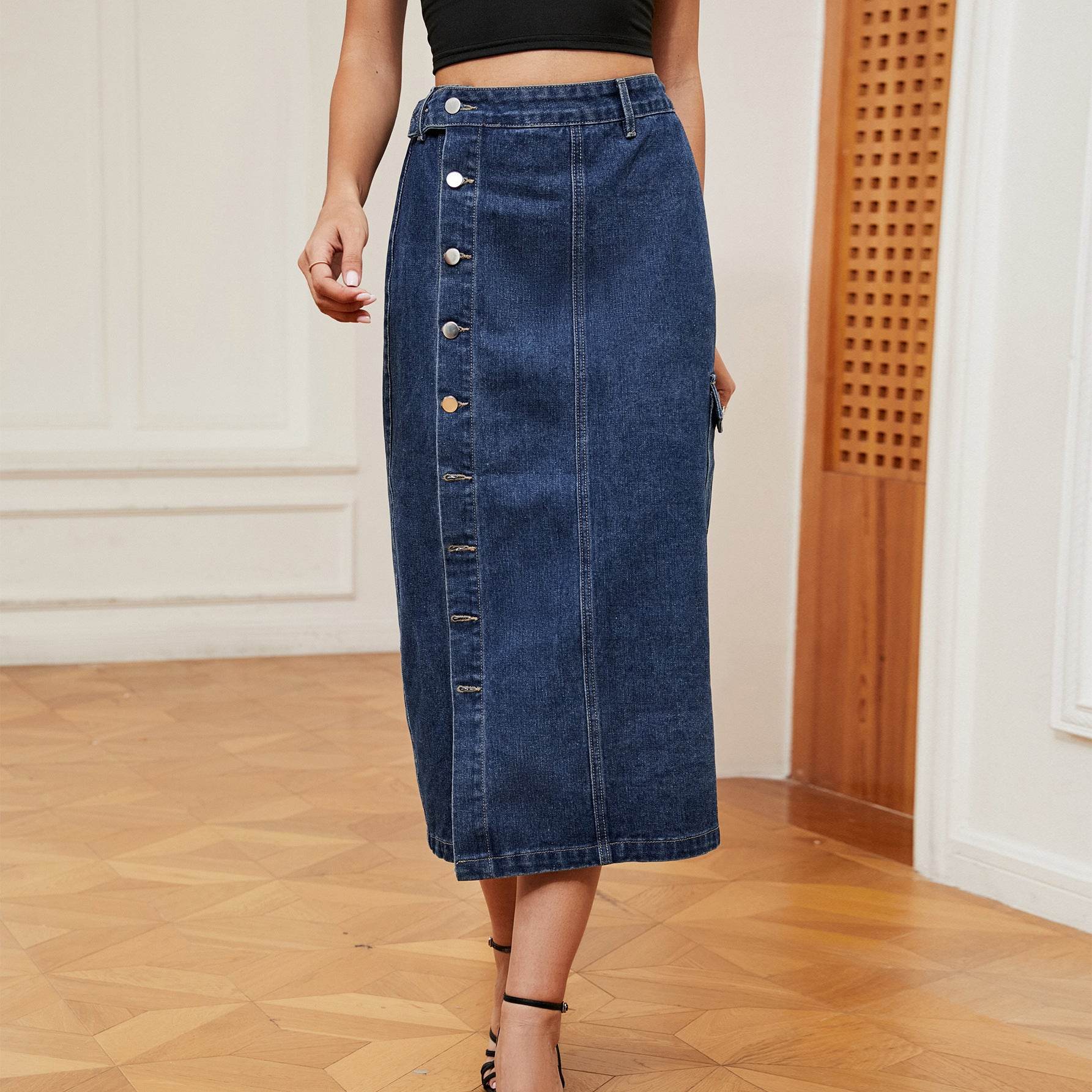 European And American Hot Girls Half Elastic Denim Cargo Pants Casual Skirt - MYLUXURY LANE ENTERPRISE