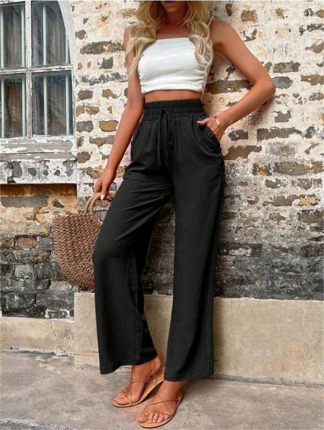 Casual Elastic High Waist Loose Trousers - MYLUXURY LANE ENTERPRISE