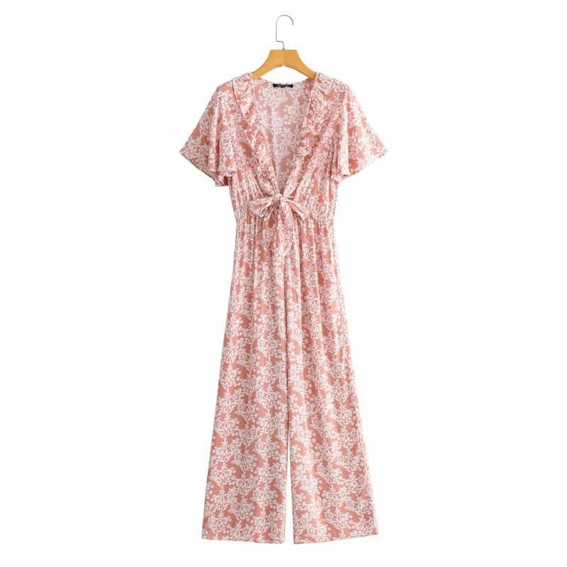 Printed Jumpsuit With Tie On Chest - MYLUXURY LANE ENTERPRISE