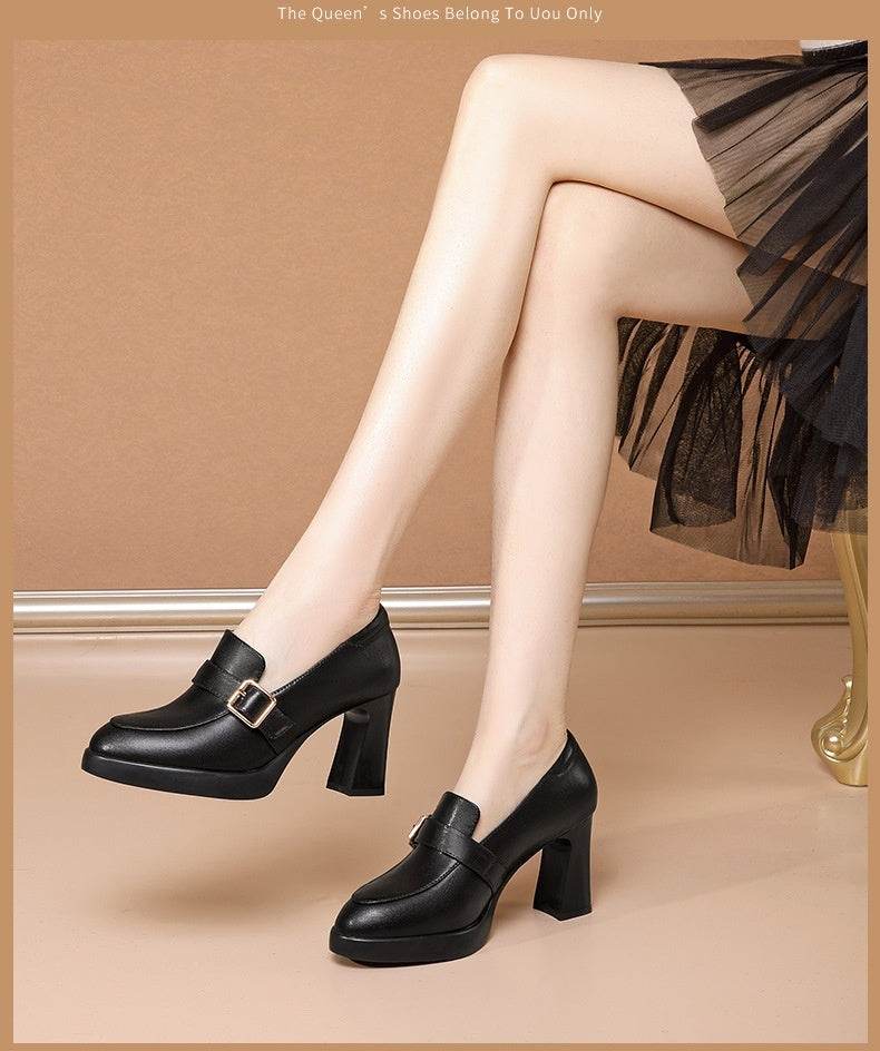 Comfortable European And American Low-cut Fashion Square Buckle British Style High Heels - MYLUXURY LANE ENTERPRISE