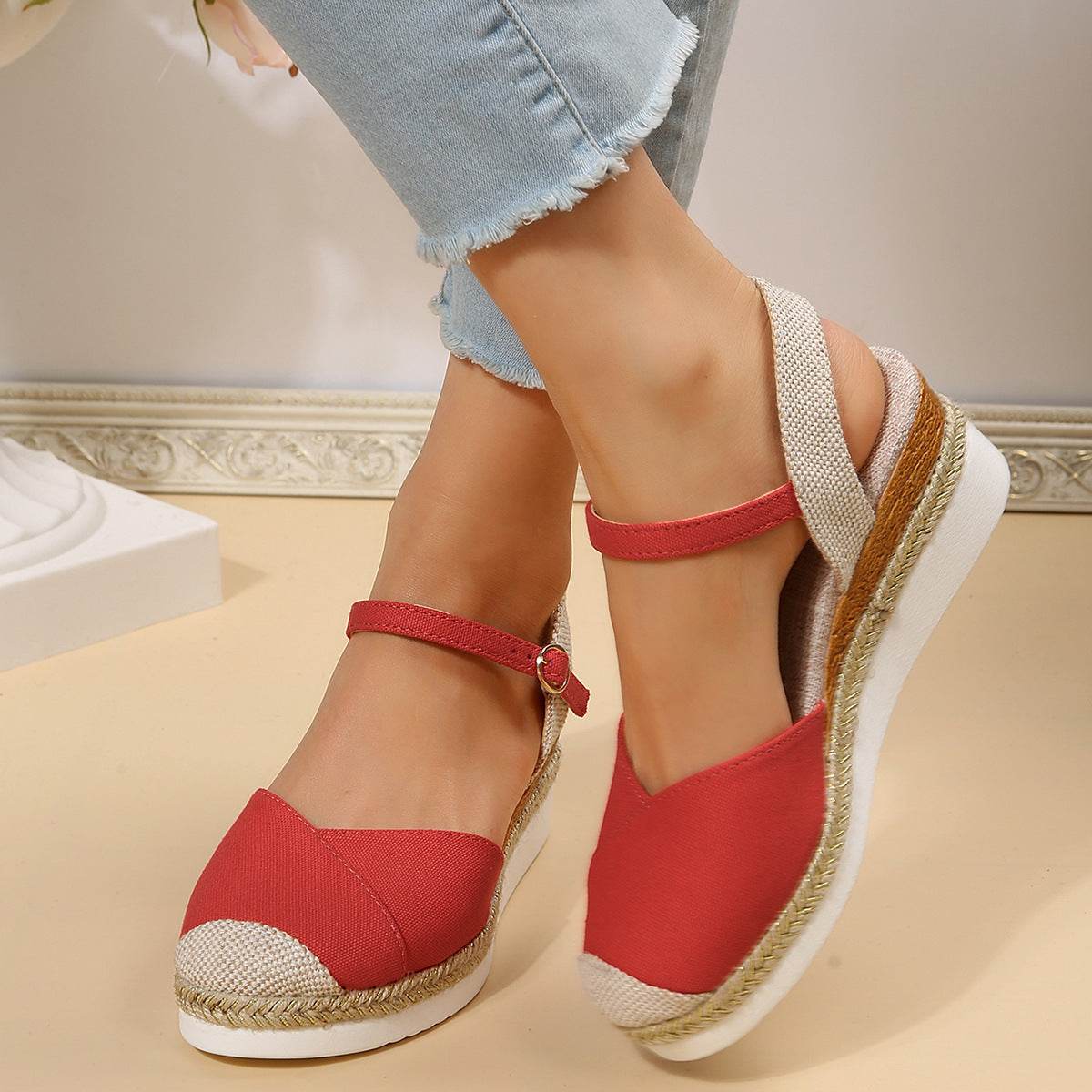 Women's Fashion Casual Wedge Closed Toe Outer Buckle Sandals - MYLUXURY LANE ENTERPRISE