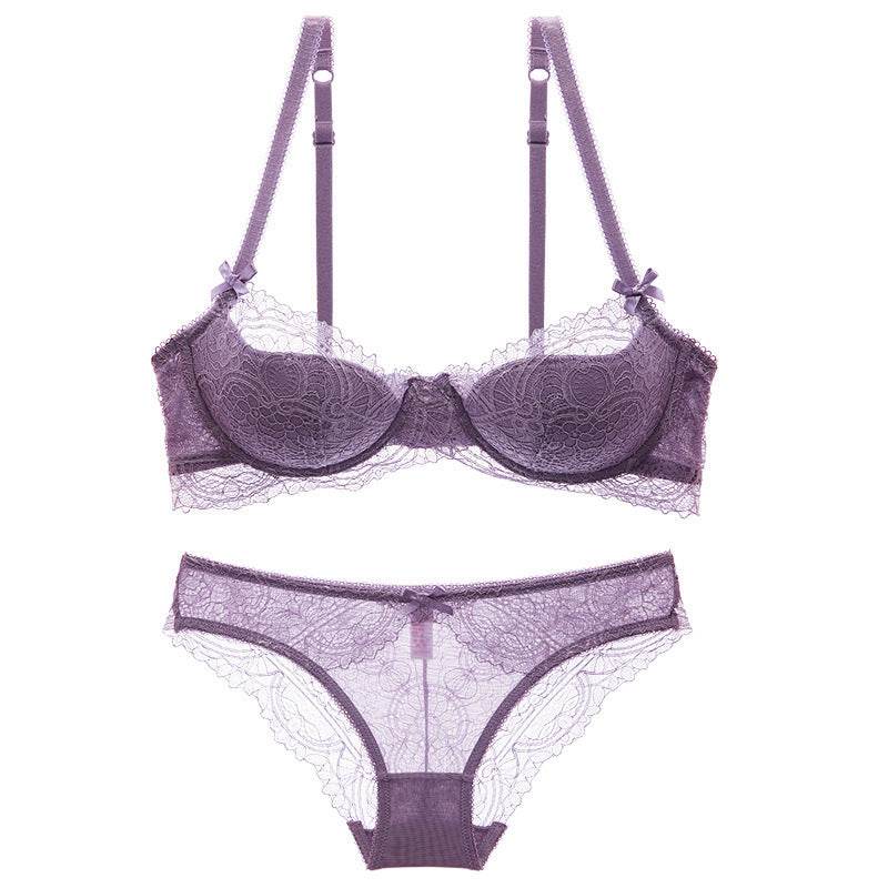 French Summer Lightweight Push Up Lace Underwire Half Cup Bra Set - MYLUXURY LANE ENTERPRISE