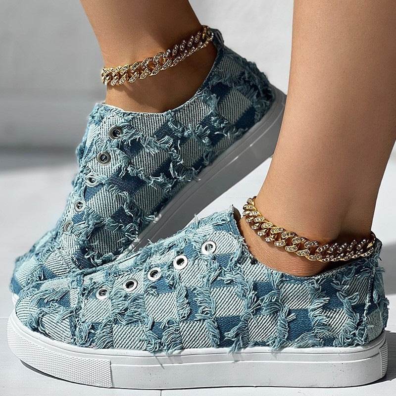 Women's Slip-on Denim Plaid Shoes - MYLUXURY LANE ENTERPRISE