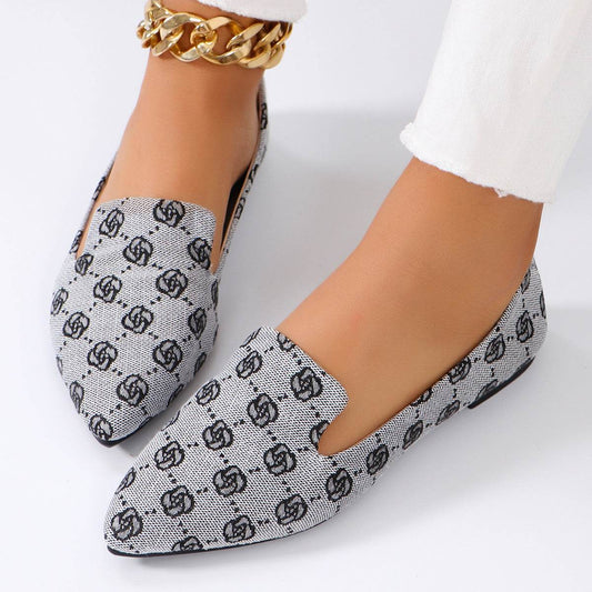 Rose Print Flats Shoes Fashion Casual Pointed Toe Canvas Loafers Lazy Shoes For Women - MYLUXURY LANE ENTERPRISE