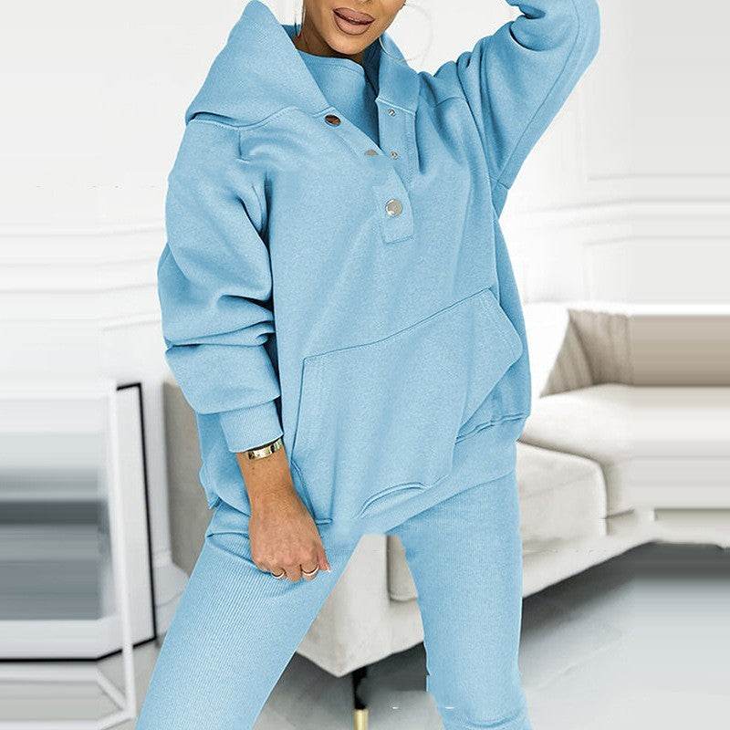 3pcs Women's Sports Suit Loose Hooded Pockets Sweatshirt And Vest And Slim Trousers - MYLUXURY LANE ENTERPRISE