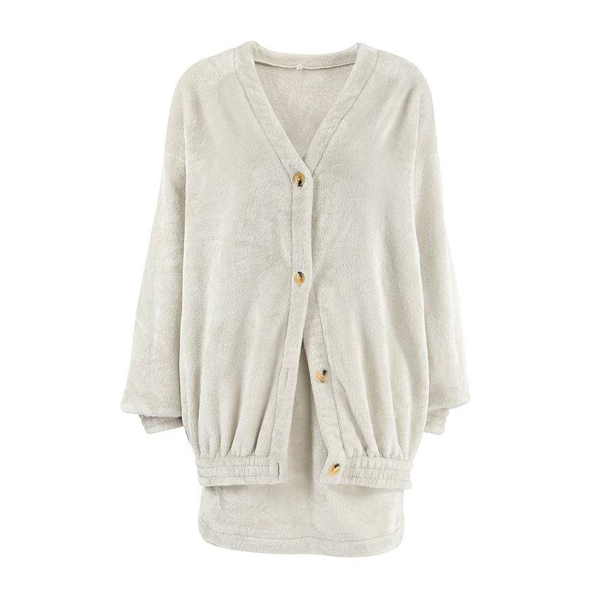 Polar Fleece Cardigan Short Skirt Two-piece Fashion Khaki Warm Lamb Wool Women's Clothing - MYLUXURY LANE ENTERPRISE