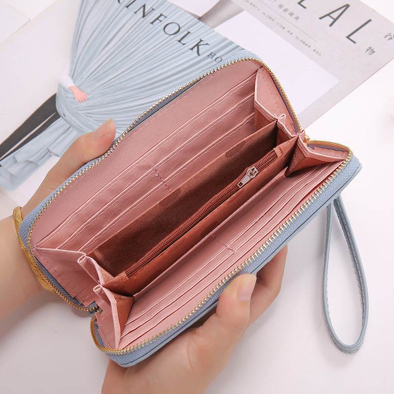 Long Crown Embroidery Thread Single Zip Clutch Wallet Women - MYLUXURY LANE ENTERPRISE