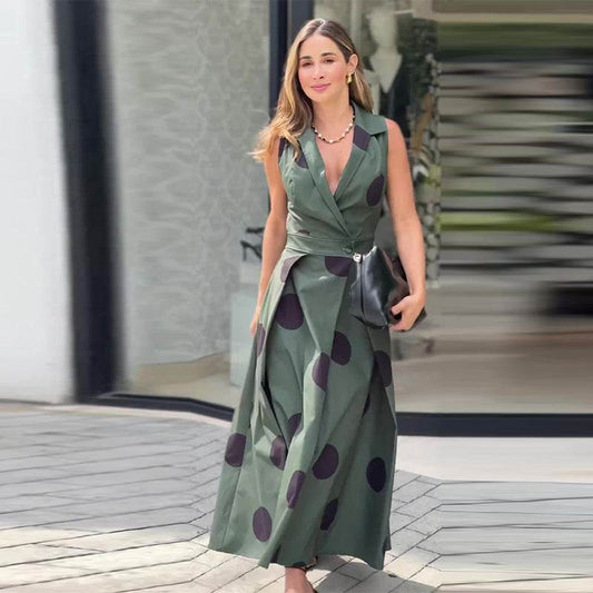 Low Cut V-neck Sleeveless Waist Elegant Dress - MYLUXURY LANE ENTERPRISE