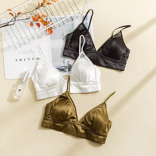 Silk Unwired Bra Glossy Satin Lingerie Thin With Chest Pad - MYLUXURY LANE ENTERPRISE