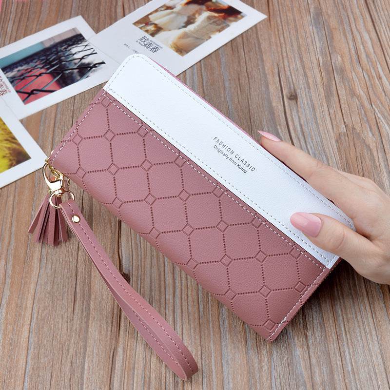 Ladies In Hand Long Zipper Tassel Stitching Embossed Large-capacity Wallet - MYLUXURY LANE ENTERPRISE
