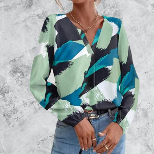 Multicolor Irregular Graffiti Round Neck Long Sleeve Women's Shirt - MYLUXURY LANE ENTERPRISE