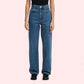 Smokey Blue Denim Loose Fit Straight Jeans for Women - MYLUXURY LANE ENTERPRISE