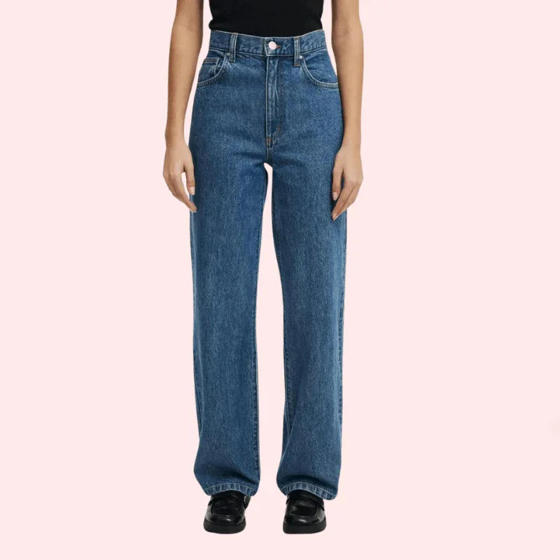 Smokey Blue Denim Loose Fit Straight Jeans for Women - MYLUXURY LANE ENTERPRISE