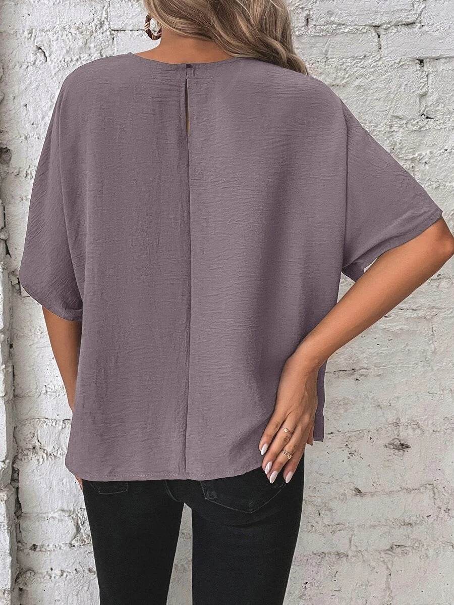 Women's Solid Color Batwing Sleeve Loose Top - MYLUXURY LANE ENTERPRISE