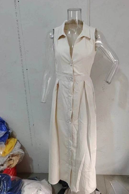 Low Cut V-neck Sleeveless Waist Elegant Dress - MYLUXURY LANE ENTERPRISE