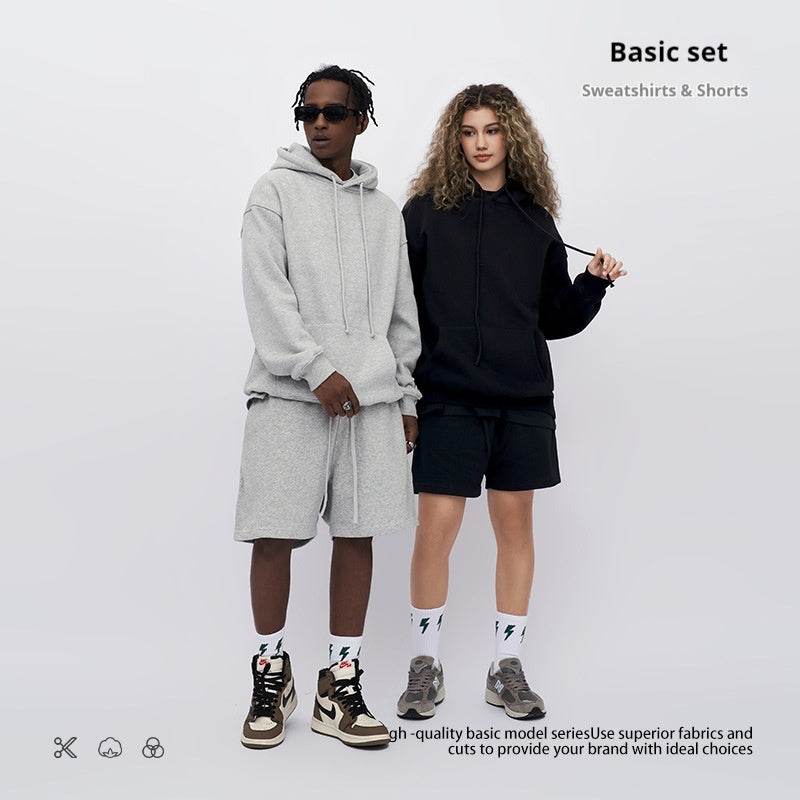 Autumn And Winter Fleece-lined Thick Hooded Solid Color Hoodie Shorts - MYLUXURY LANE ENTERPRISE