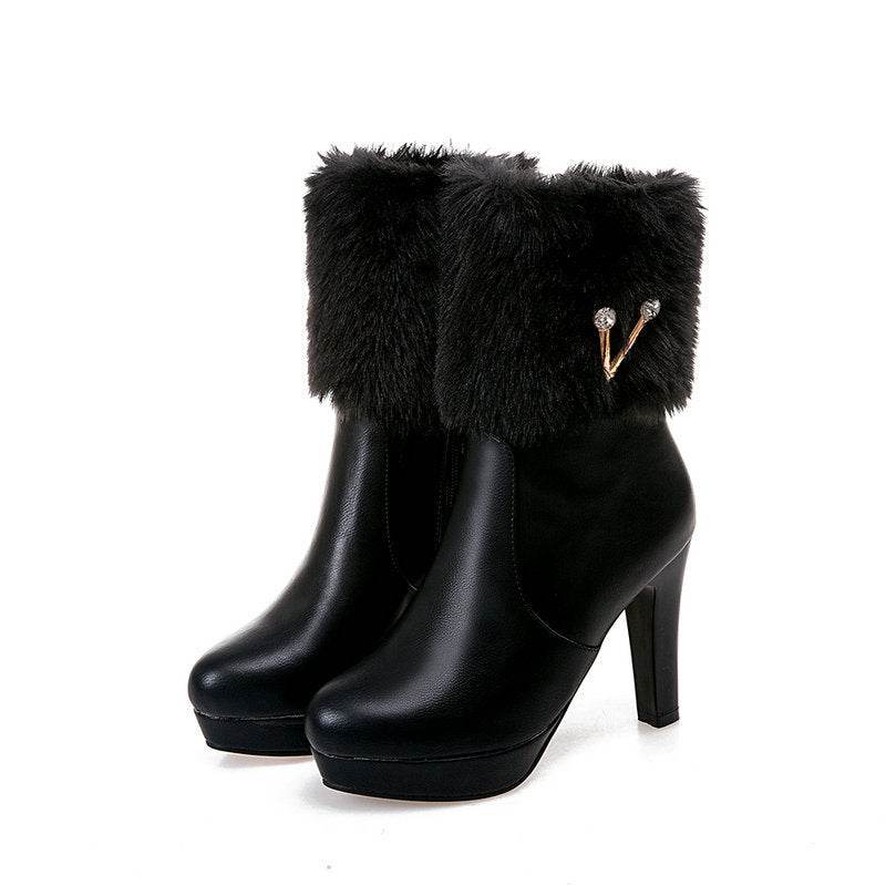 Autumn And Winter Short Boots Snow Female Buskin Female Boots Chunky Heel Booties - MYLUXURY LANE ENTERPRISE