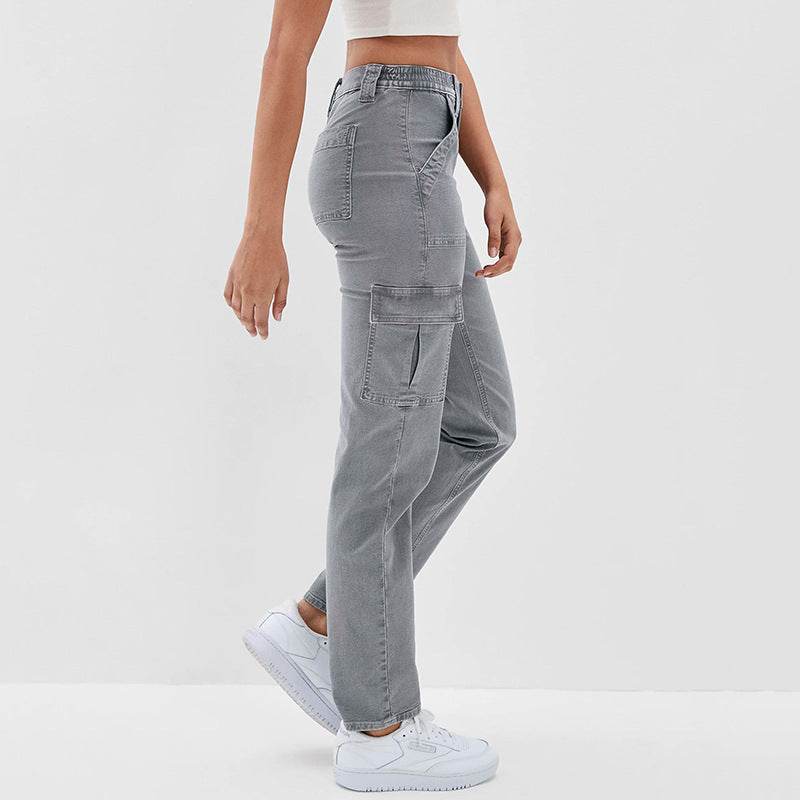 Women's Jeans Multi-bag High Waist Wash Straight - MYLUXURY LANE ENTERPRISE