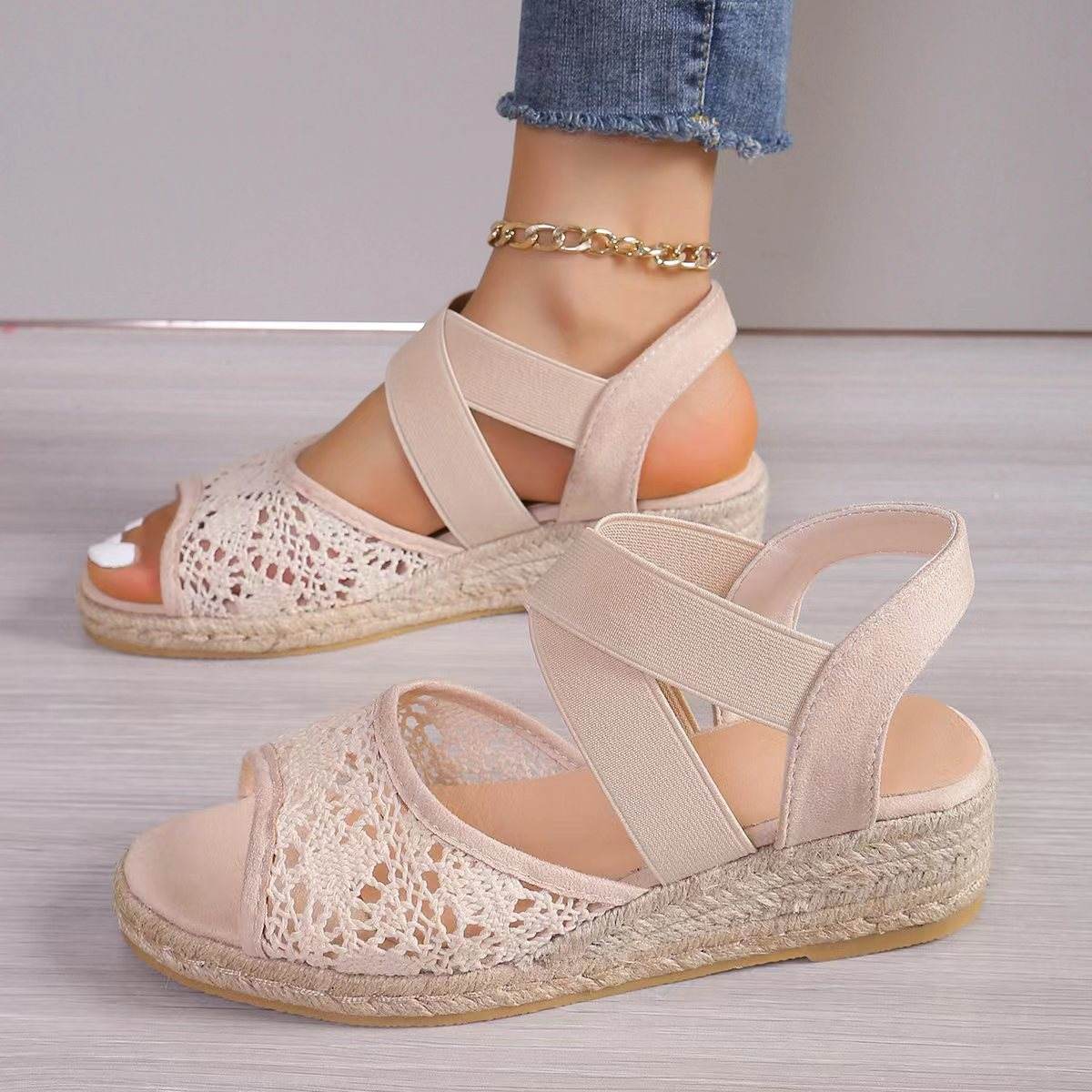 Lace Hollow Sandals Summer Fashion Hemp Wedges Shoes Women - MYLUXURY LANE ENTERPRISE