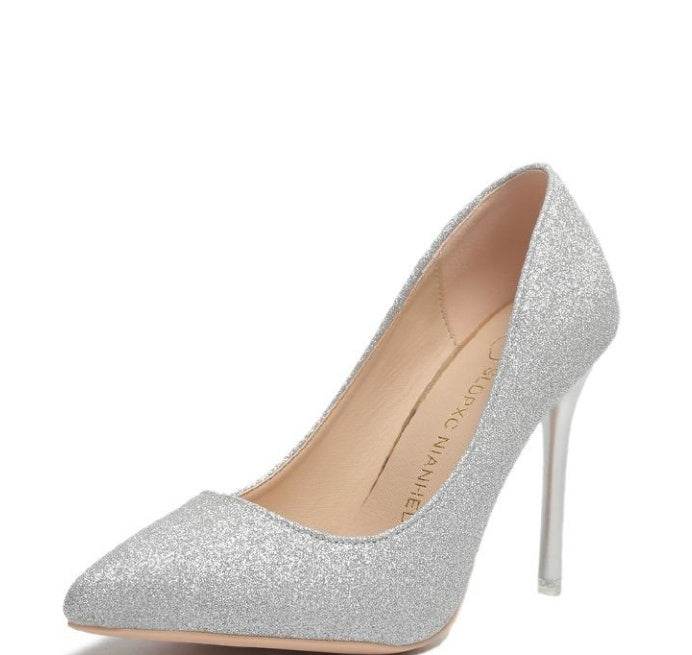 Silver Heels For Women And Black Sexy Everything French Mesh Red Sequins - MYLUXURY LANE ENTERPRISE