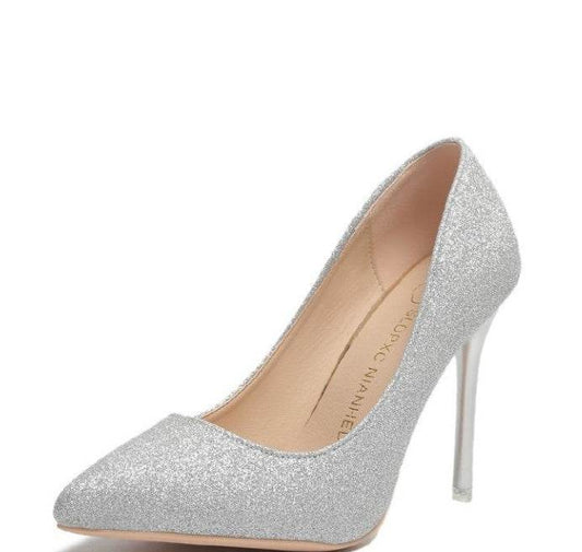 Silver Heels For Women And Black Sexy Everything French Mesh Red Sequins - MYLUXURY LANE ENTERPRISE