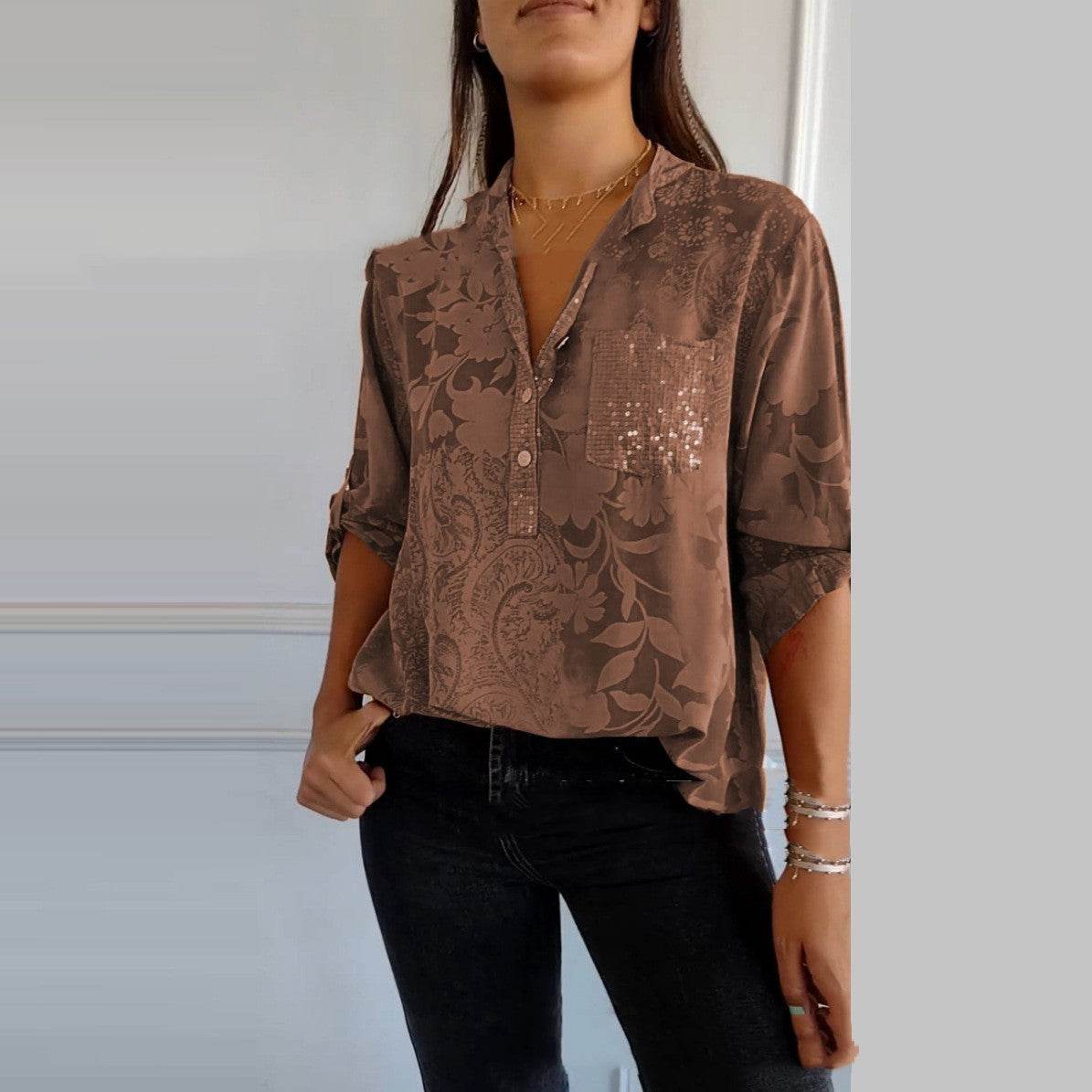 European And American Women's Clothing Fashion Elegant Printed Shirt Top - MYLUXURY LANE ENTERPRISE
