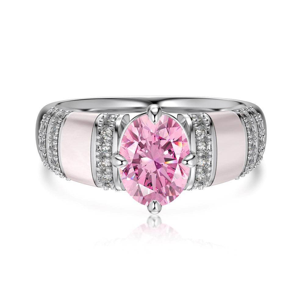 Silver S925 Denier Oval Fritillary Round Zirconium Inlaid Fashion Ring - MYLUXURY LANE ENTERPRISE